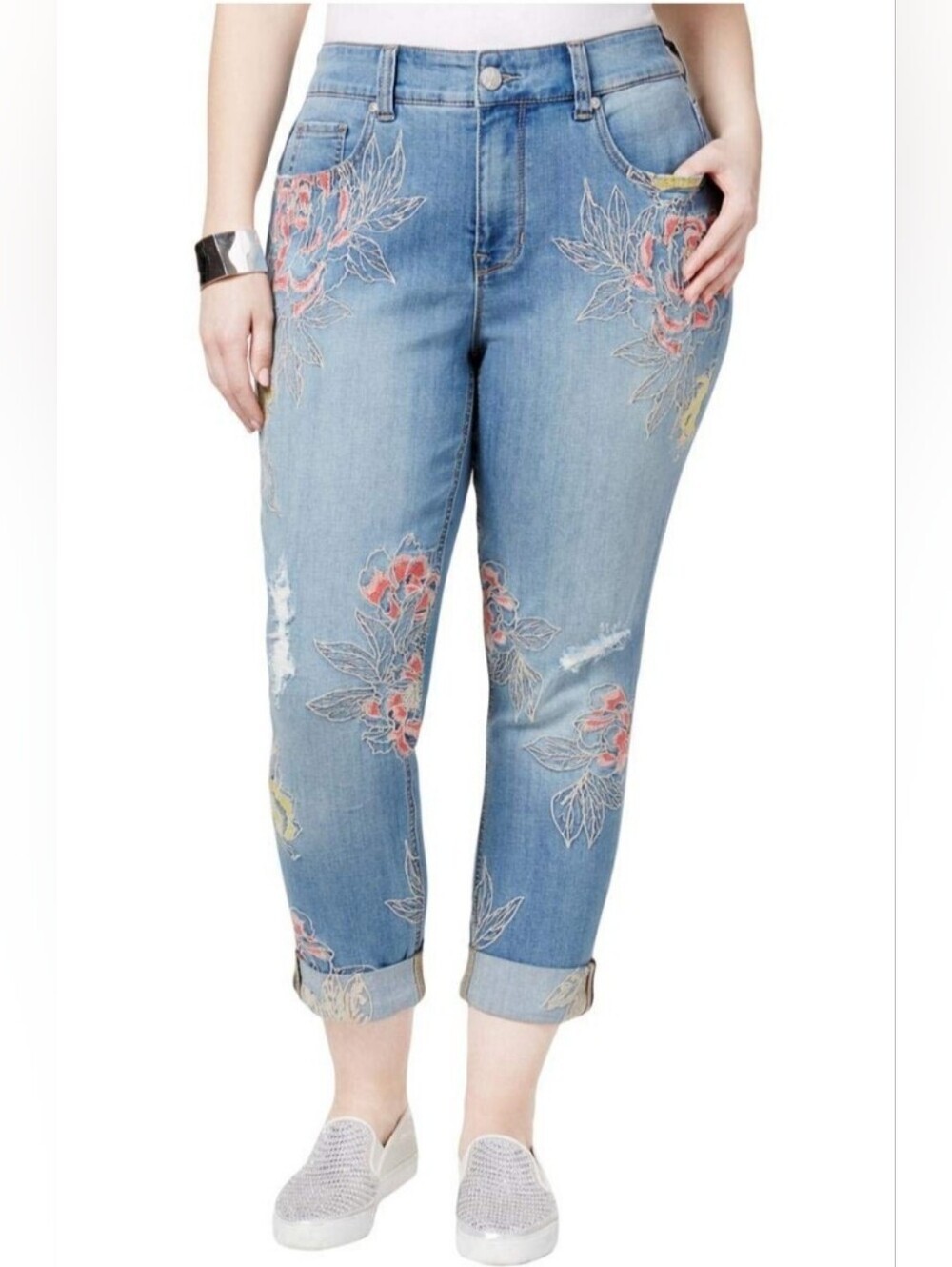 Melissa McCarthy Blue Embroidered Jeans, sz 26